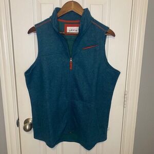 Orvis‎ Men's Large Wool Blend Full Zip Vest Teal Blue Orange RN70534